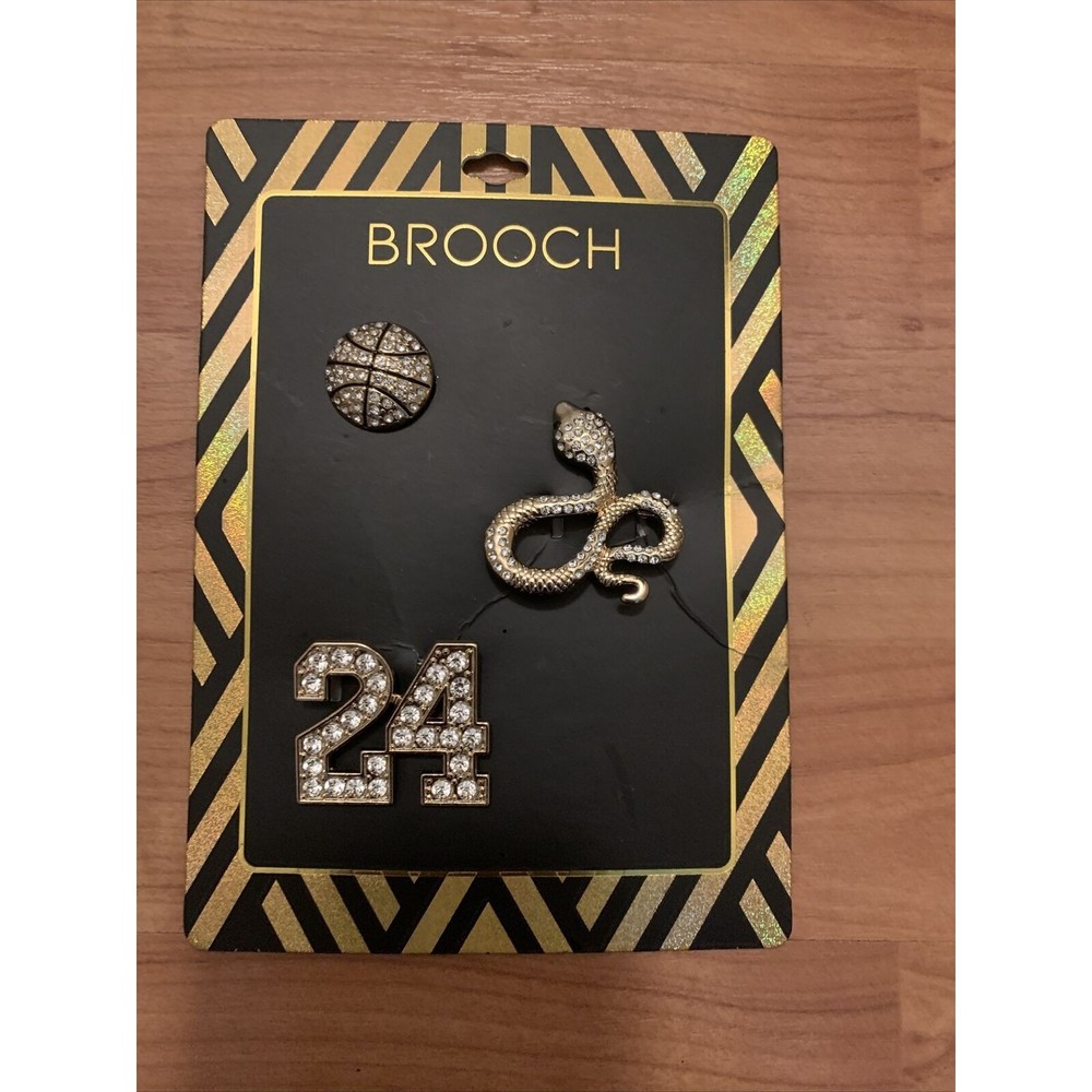 Men’s 3-Piece Brooch Pin Set Clear Rhinestone Gold Tone Basketbal…